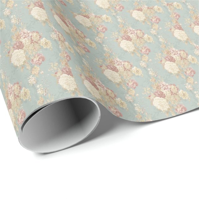 White Pink Blue Floral Flowers Bridal shower  Wrapping Paper (Roll Corner)