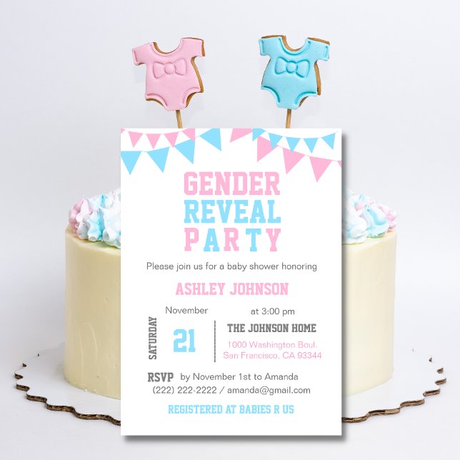 White Pink Blue GENDER REVEAL PARTY Baby Shower Invitation (Creator Uploaded)