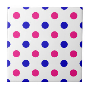 White Pink Blue Polka Dot Pattern Ceramic Tile
