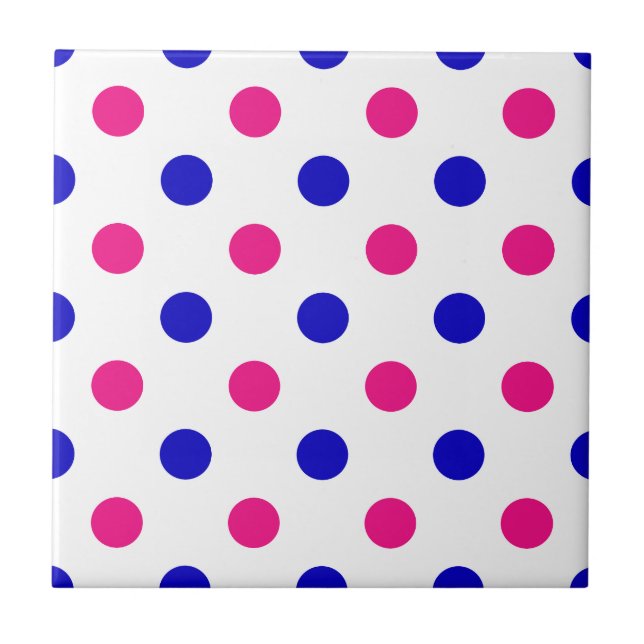 White Pink Blue Polka Dot Pattern Ceramic Tile (Front)