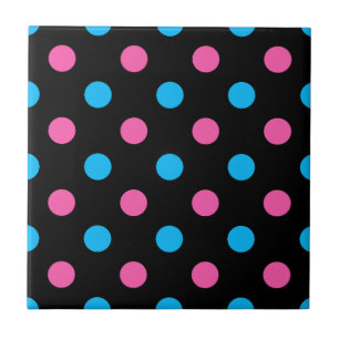 White Pink Blue Polka Dot Pattern Ceramic Tile