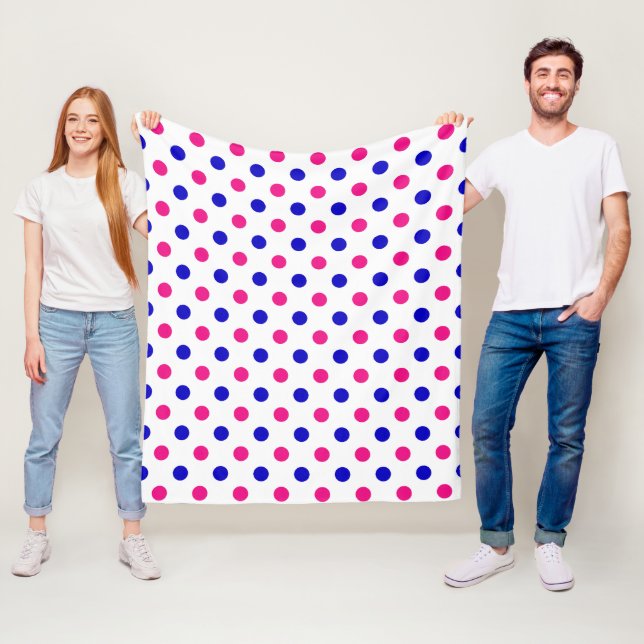 White Pink Blue Polka Dot Pattern Fleece Blanket (In Situ)