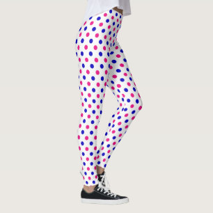 White Pink Blue Polka Dot Pattern Leggings