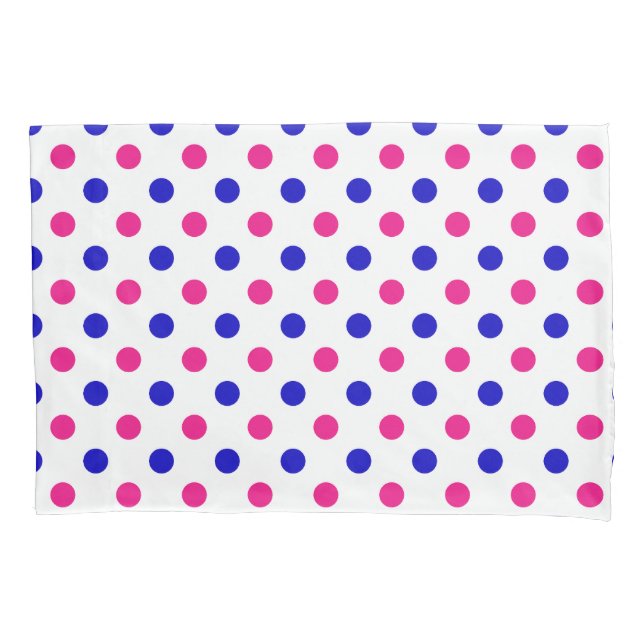 White Pink Blue Polka Dot Pattern Pillowcase (Front)
