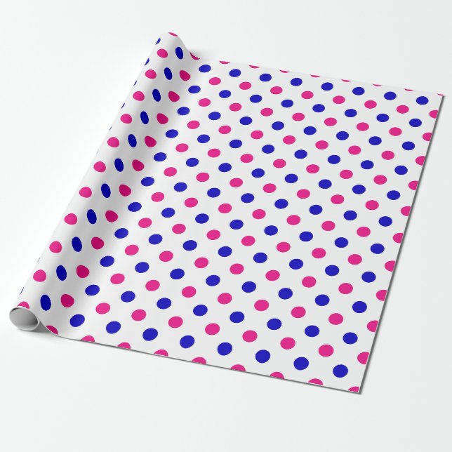 White Pink Blue Polka Dot Pattern Wrapping Paper (Unrolled)