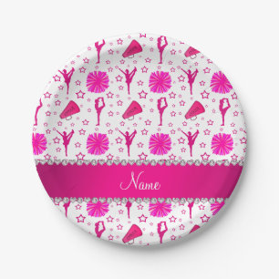 White pink cheerleading pompoms bullhorns stars paper plate