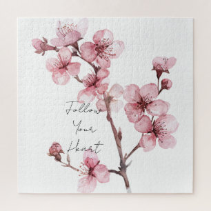 White Pink Cherry Blossom Floral  Jigsaw Puzzle