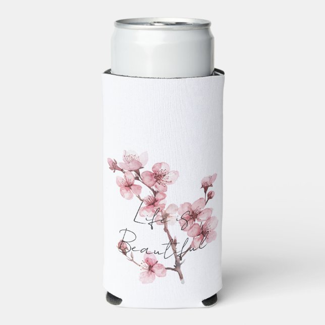 White Pink Cherry Blossom Floral  Seltzer Can Cooler (Seltzer Front)