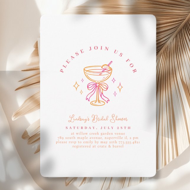 White Pink Cocktail Bridal Shower Bow Invitation (White Pink Cocktail Bridal Shower Bow Invitation)