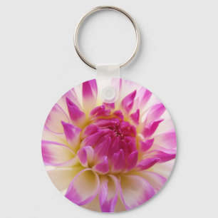 White Pink Dahlia Flower keychains