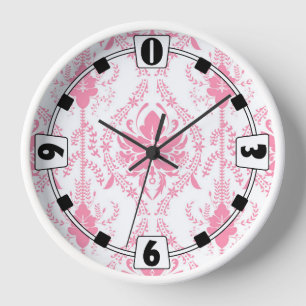 white pink damask pattern  clock