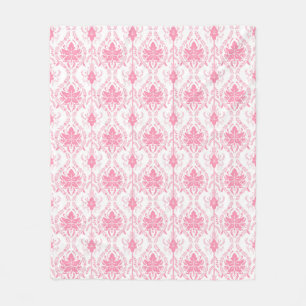 white pink damask pattern  fleece blanket
