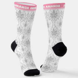 white pink damask pattern  socks