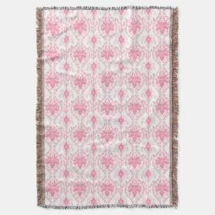 white pink damask pattern  throw blanket