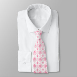 white pink damask pattern tie