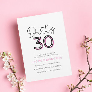 White Pink Dirty Thirty Birthday Party Invitation 