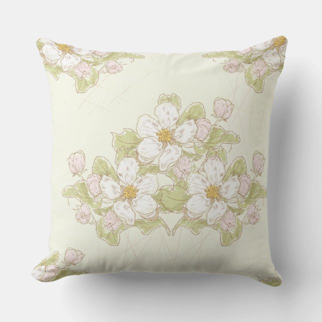 White & Pink Dogwood in Bloom Floral Throw Pillow (Front)