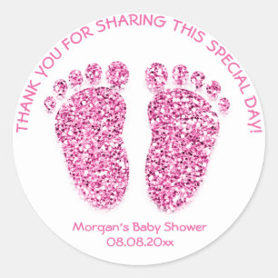 White Pink Feet Baby Shower Favour Thank Girl Classic Round Sticker