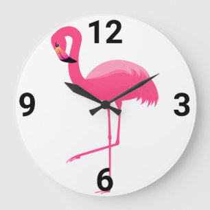 WHITE PINK FLAMINGO WALL CLOCK