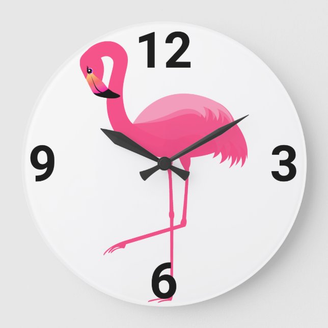 WHITE PINK FLAMINGO WALL CLOCK (Front)
