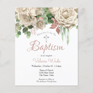White Pink Floral Budget Baptism Flyer