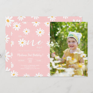 White & Pink Floral Daisy Photo  Invitation