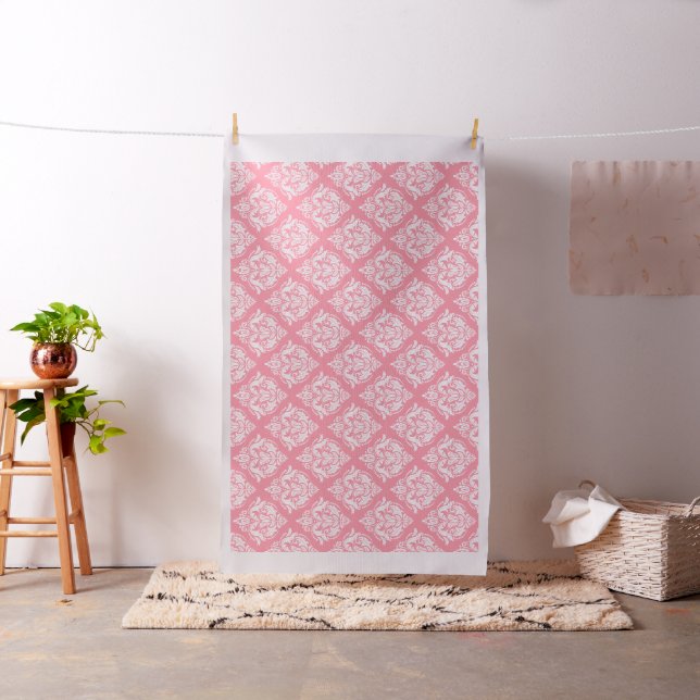 White & Pink Floral Damask Geometric Pattern Fabric (In Situ)
