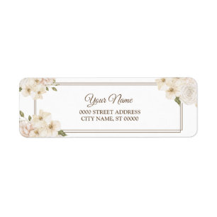 White Pink Floral Modern Wedding Return Address Label
