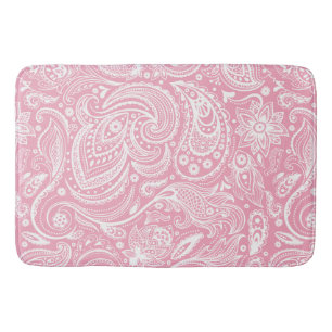 White & Pink Floral Paisley Lace Pattern Bath Mat