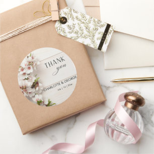 White Pink Floral Wedding Favour Classic Round Sticker