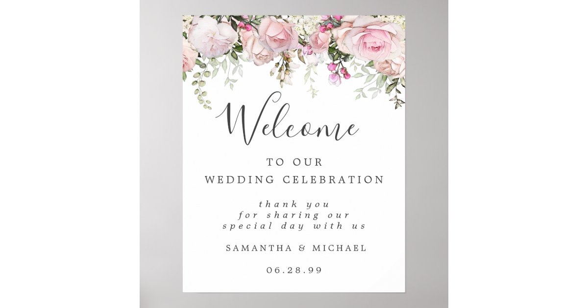 White Pink Floral to Our Wedding Sign Zazzle