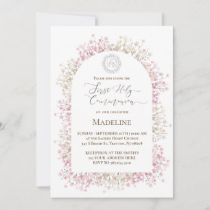 white pink flowers First Holy Communion Invitation