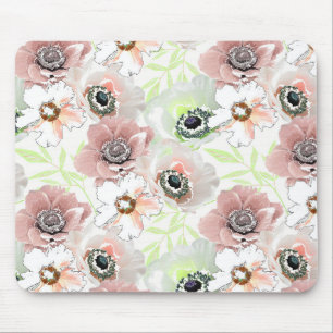White, pink flowers. mouse pad