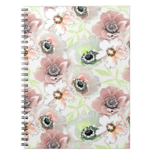 White, pink flowers. notebook