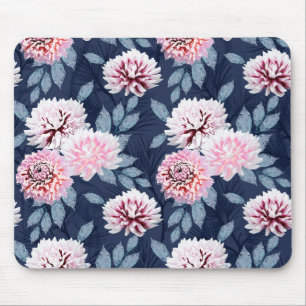  White, pink flowers on dark blue. Mouse Pad