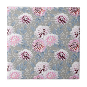 White, pink flowers on grey. ceramic tile