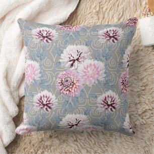White, pink flowers on grey. cushion