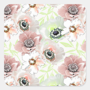 White, pink flowers.  square sticker