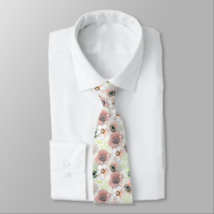 White, pink flowers. tie