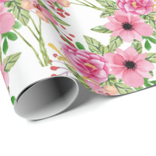 White Pink Flowers Wrapping Paper