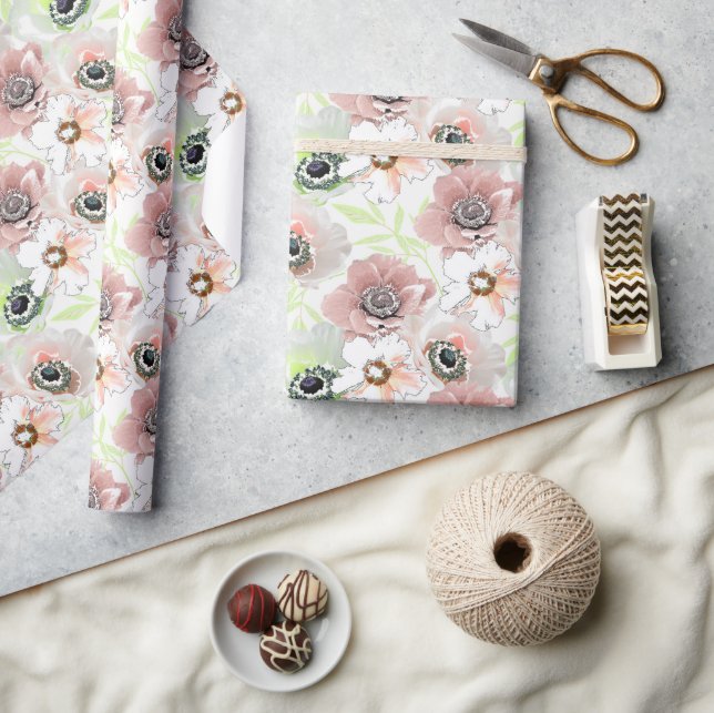 White, pink flowers. wrapping paper (Crafts)
