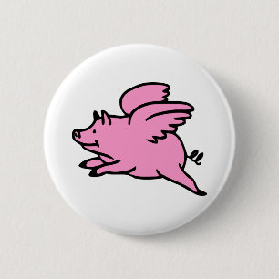 White Pink Flying Pig 6 Cm Round Badge