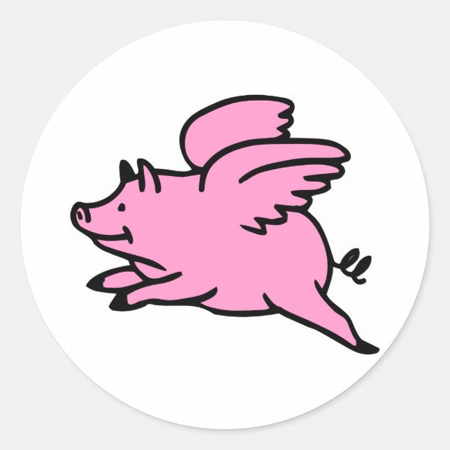 White Pink Flying Pig Classic Round Sticker (Front)