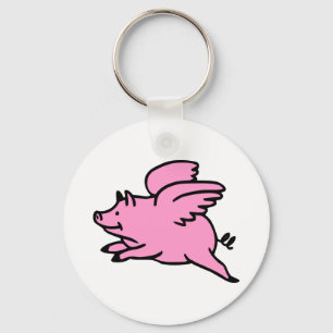 White Pink Flying Pig Key Ring