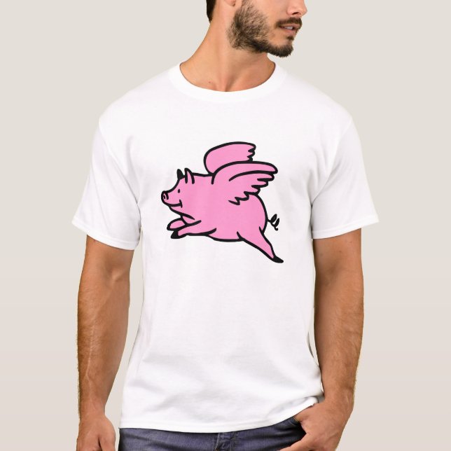 White Pink Flying Pig T-Shirt (Front)