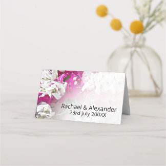 White Pink Folded Floral Place Card
