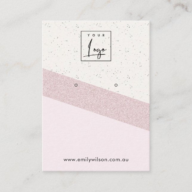 White Pink Glitter Ceramic Earring Display Logo Business Card (Front)