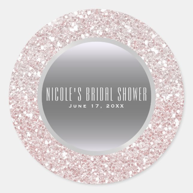 White Pink Glitter & Silver Elegant Wedding Favour Classic Round Sticker (Front)