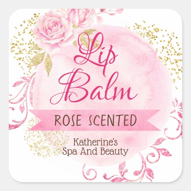 White Pink Gold Flowers Rose Lip Balm Scrub Labels (Front)