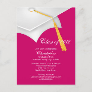 White Pink Grad Cap Graduation Party Invitation